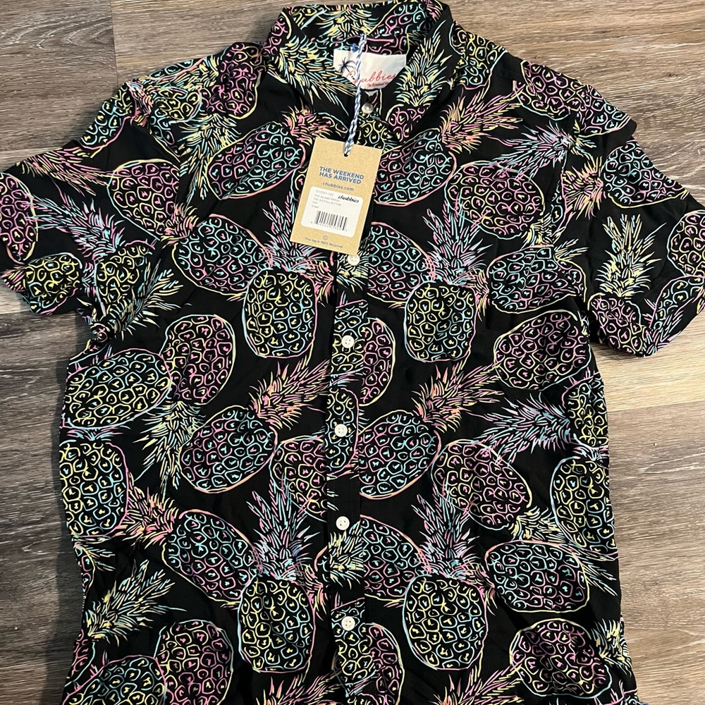 NWT chubbies Hawaiian Neon Black button down shirt